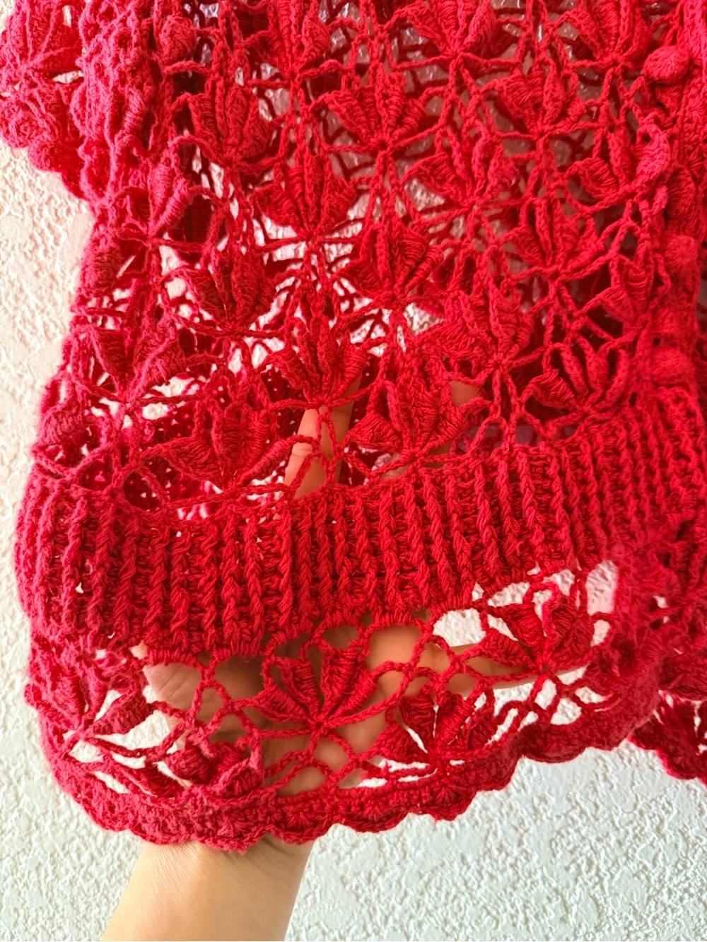 JESSICA LONDON Crochet Knit Button Up Red Shurg Cover Up Cardigan Sz 22/24 - Picture 4 of 10